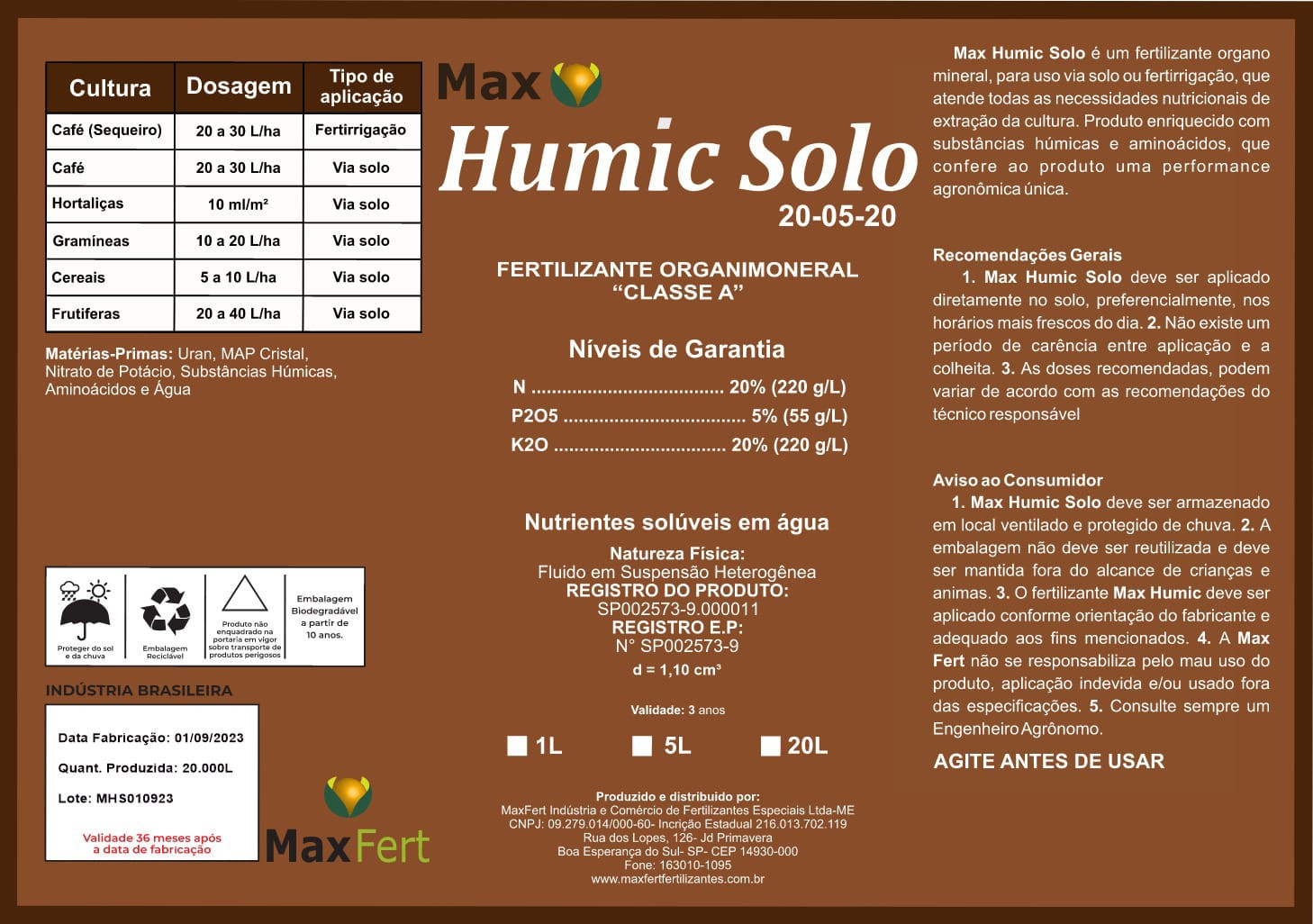 Humic Solo NPK 20-05-20 ou 4-14-8     5lt