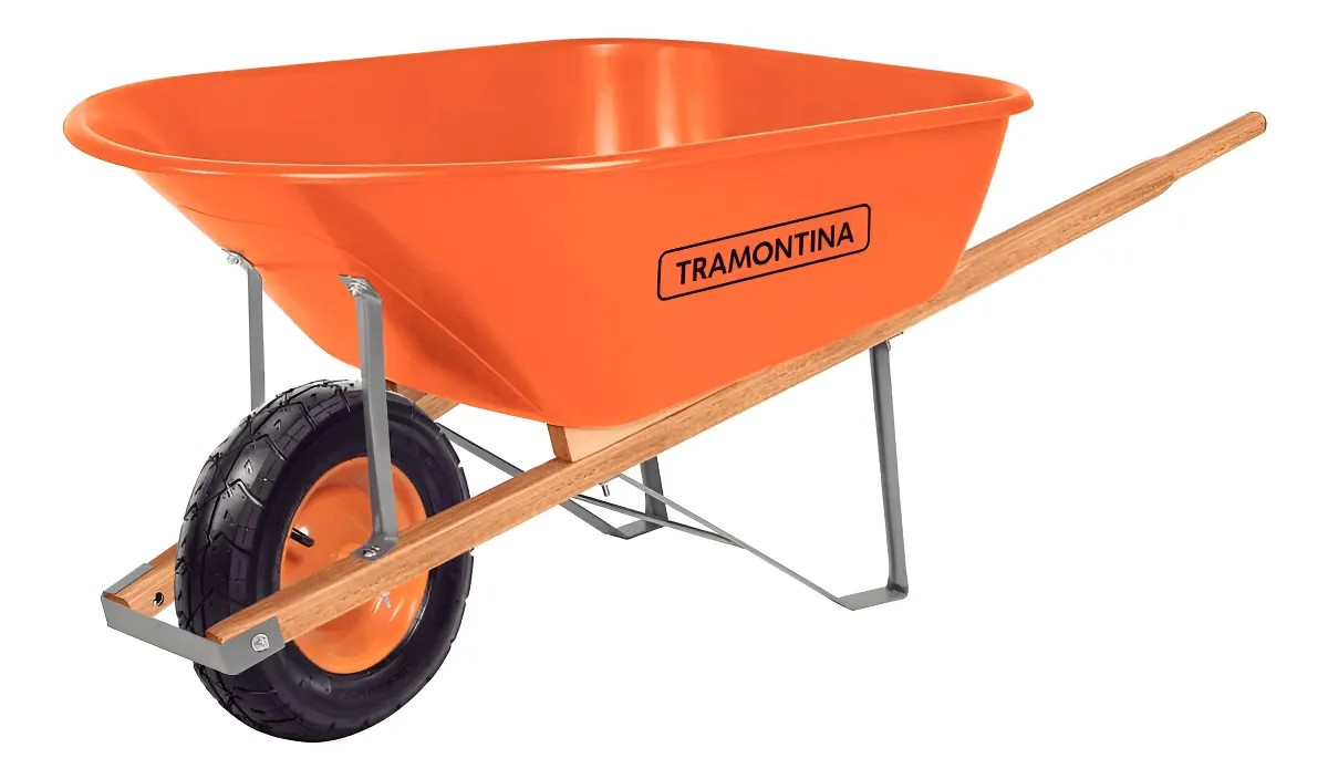 Carrinho De Mão Caçamba 110l Cabo De Madeira Tramontina Laranja