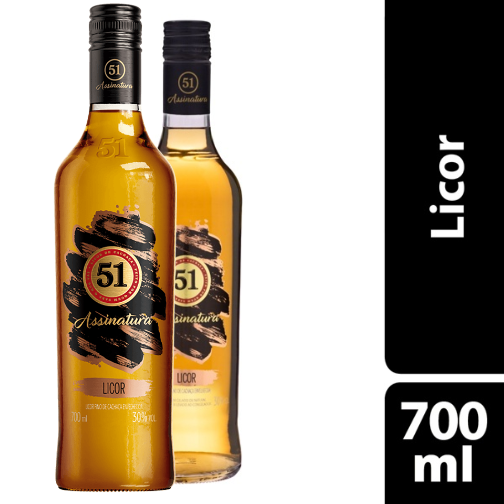 Cachaça Licorosa envelhecida em barril de carvalho Assinatura da 51 garrafa 700 ml