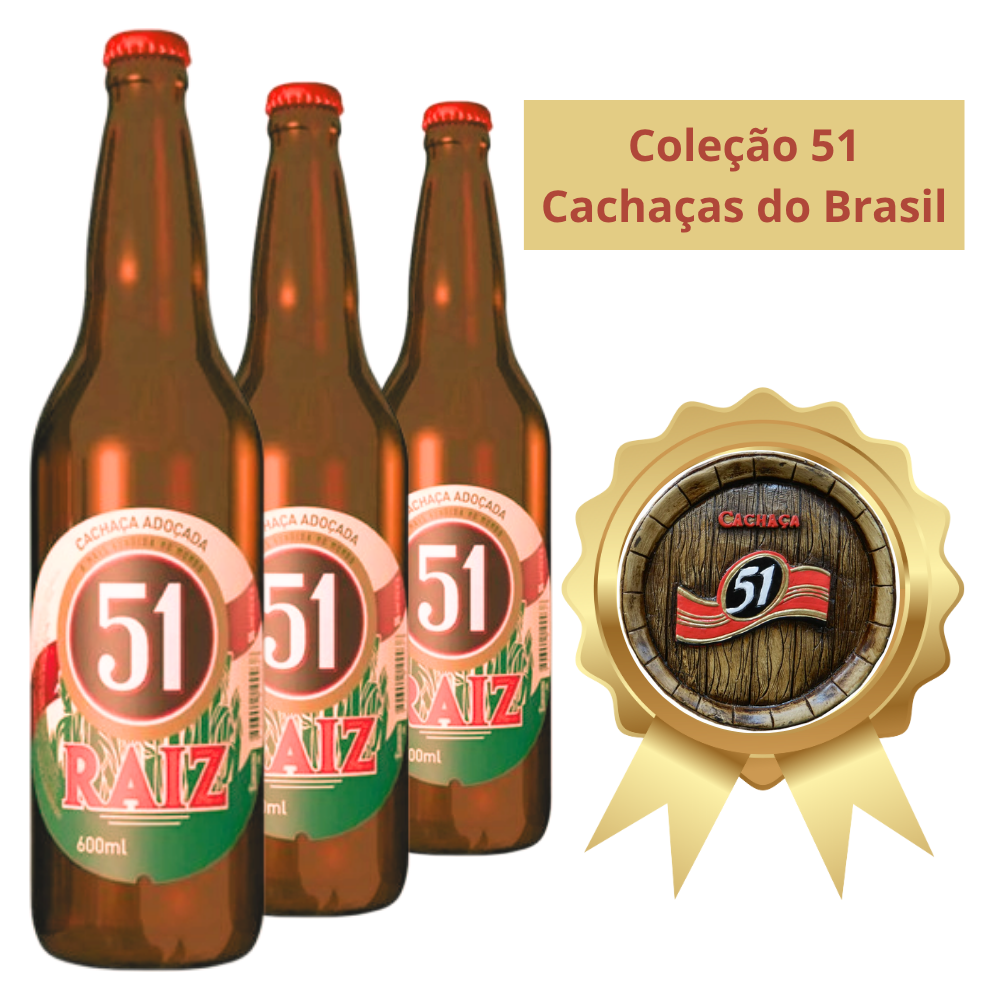 KIT X 3 GARRAFAS CACHAÇA TRADICIONAL 51 RAIZ 600 ML CADA