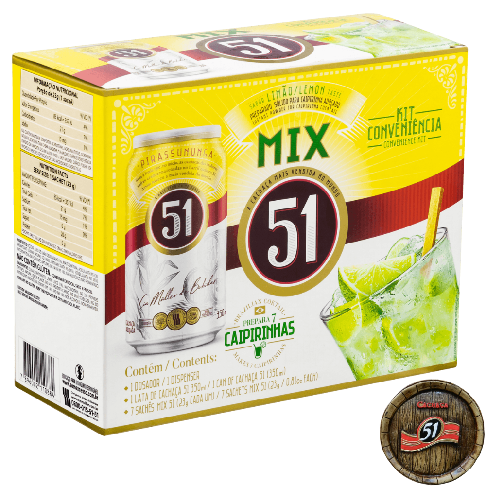 KIT CAIPIRINHA - Mix para Caipirinha Pó Limão 51 Caixa 14 Unidades + frete grátis