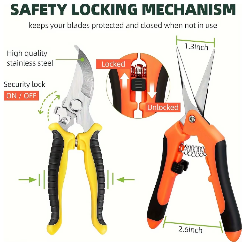 Tesouras de Jardinagem 3 Peças com Trava de Segurança