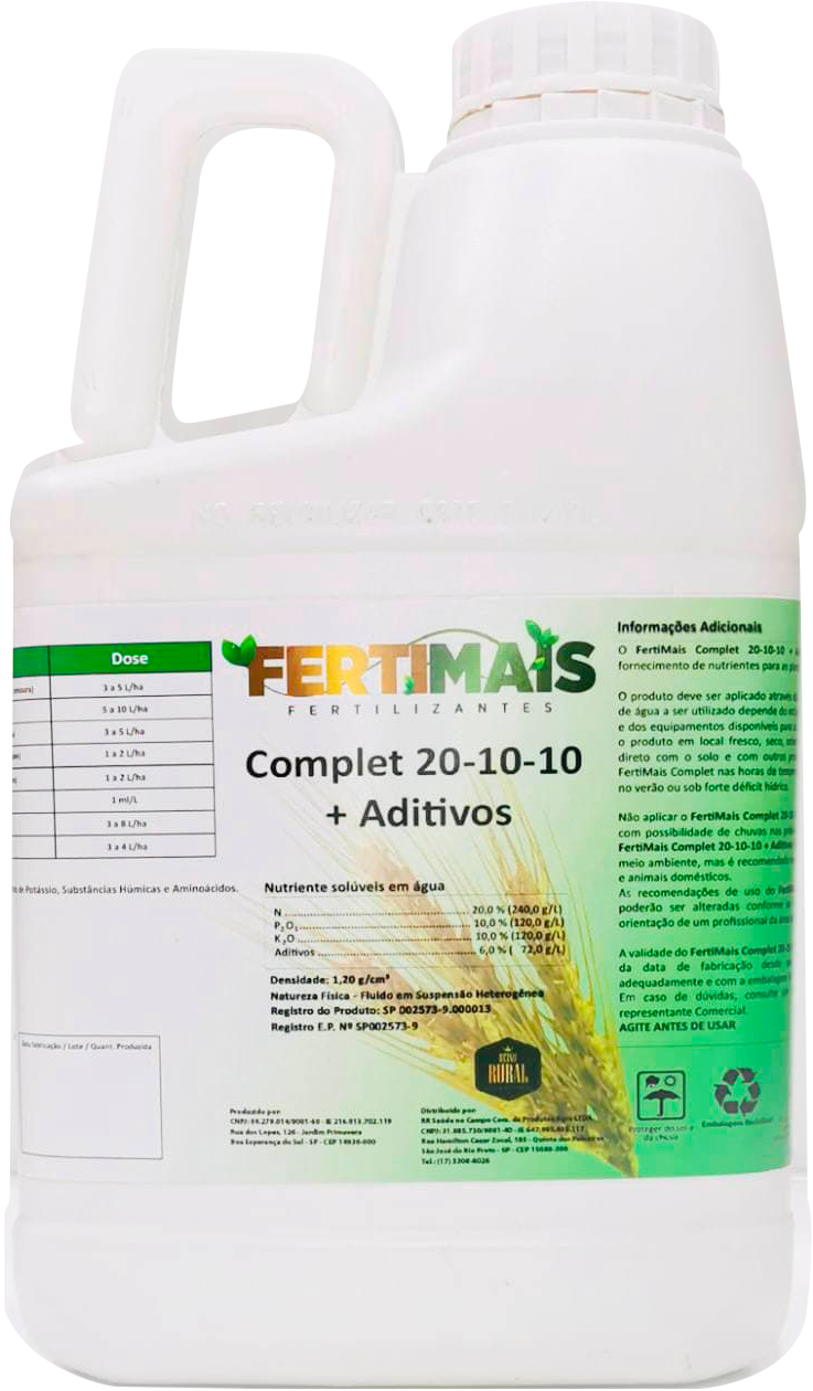 20.10.10 COMPLETO FERTIMAIS - Fertilizante Líquido Foliar com Macros + Micros + Aminoácidos + Algas Marinhas 5, 10 e 20L