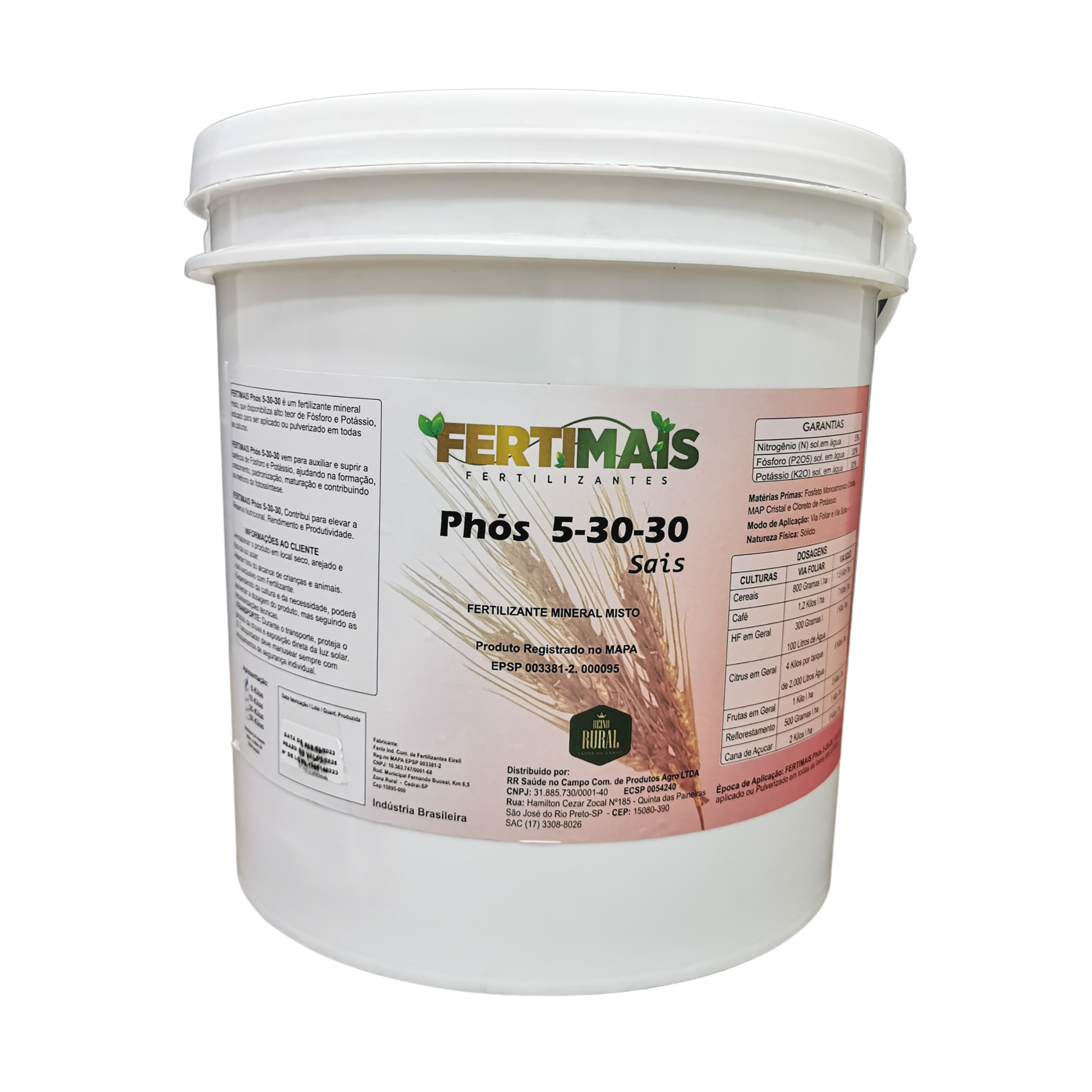 5.30.30 FERTIMAIS - Fertilizante em Sais via Solo e Foliar com NITROGÊNIO, FÓSFORO e POTÁSSIO-   **Solúvel em água** (6 Kg)