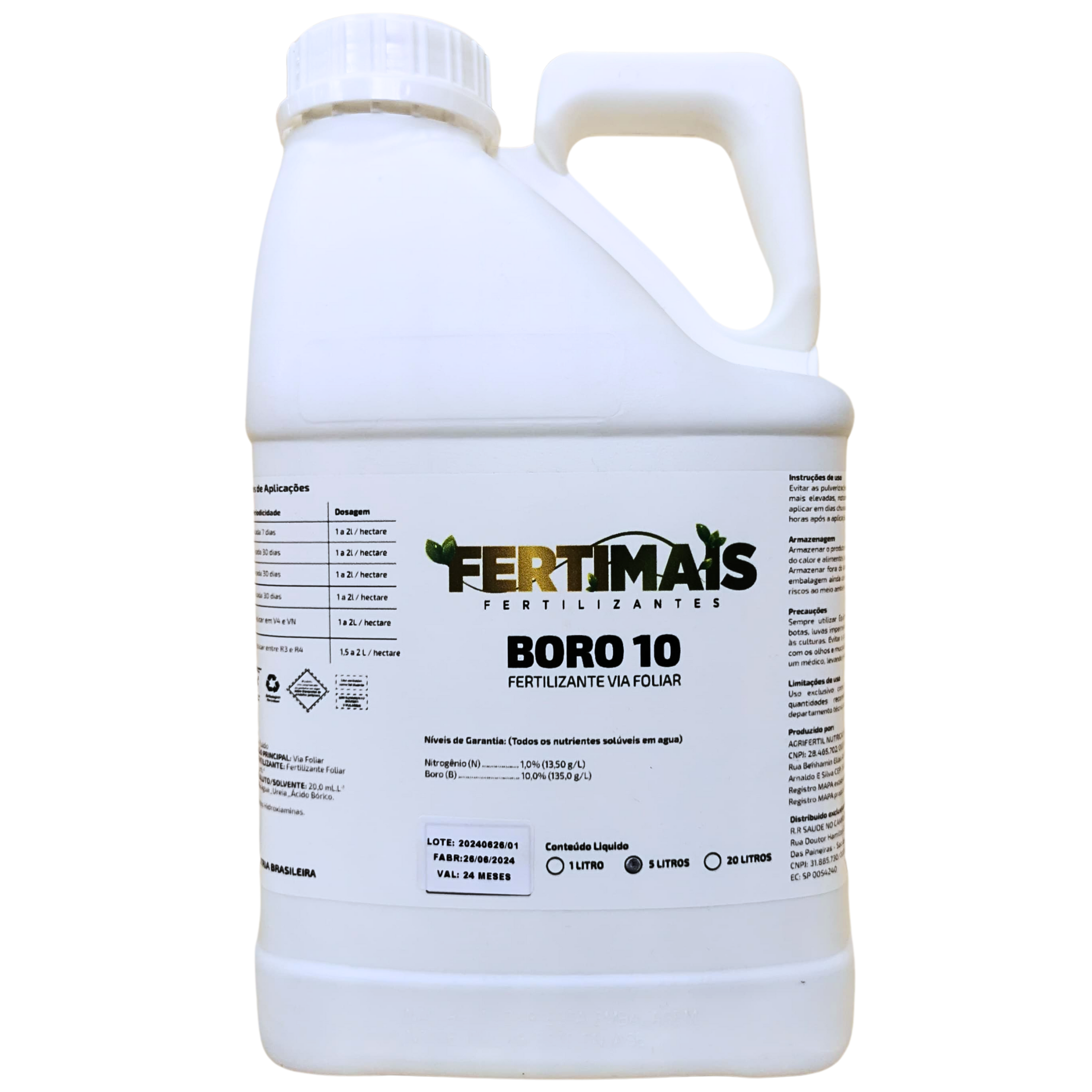  BORO 10  FERTIMAIS- Fertilizante líquido Foliar BORO 10 + Nitrogênio 5, 10 e 20 Litros