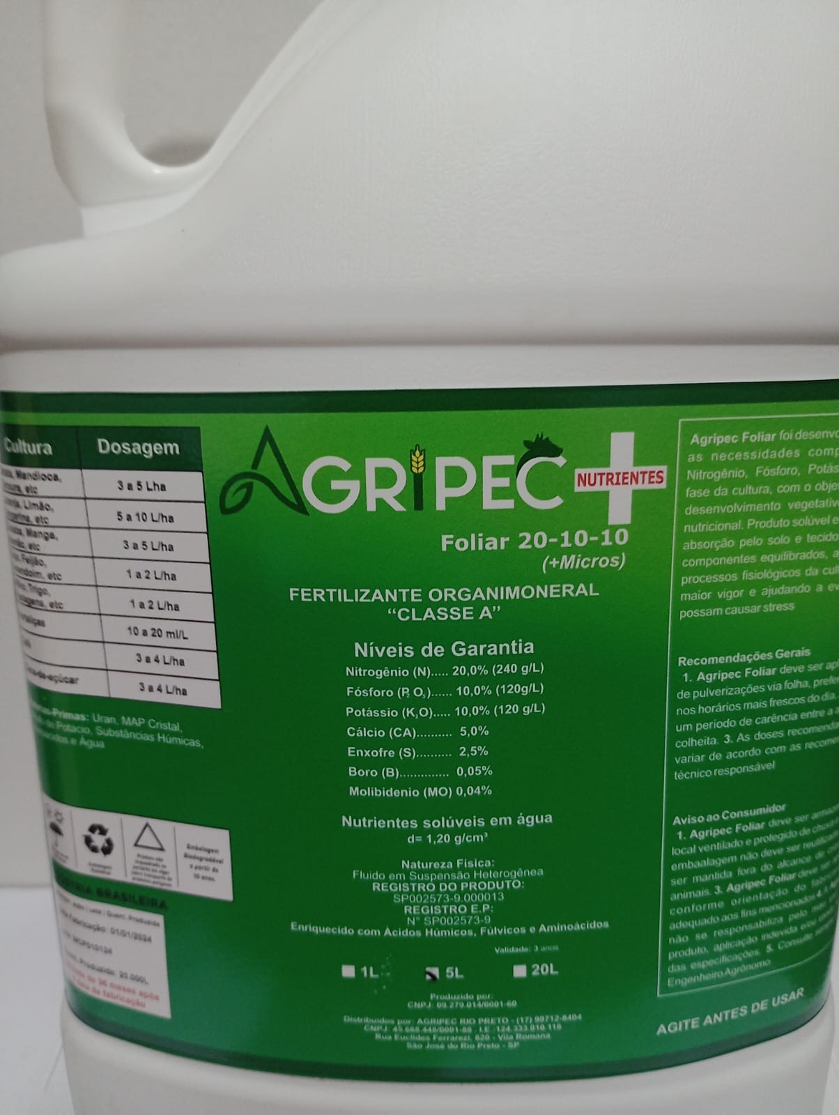 Fertilizante Foliar Agripec Mais Nutrientes 5lt