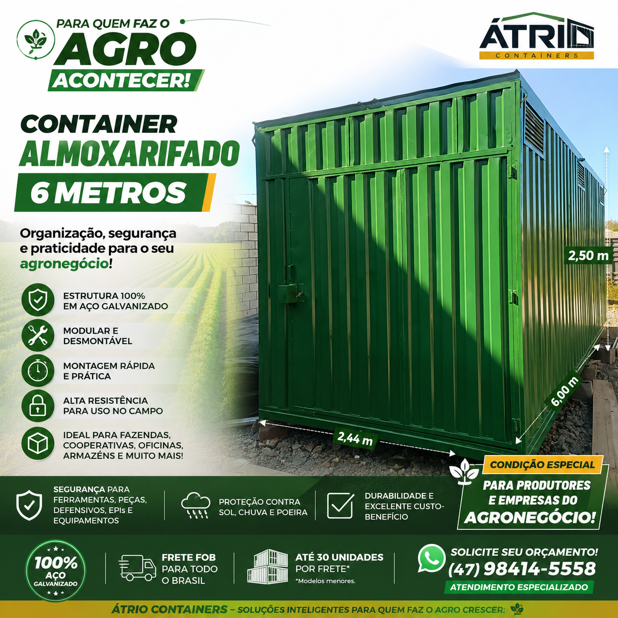 CONTAINER MODULAR DESMONTAVEL EM AÇO 100% GALVANIZADO