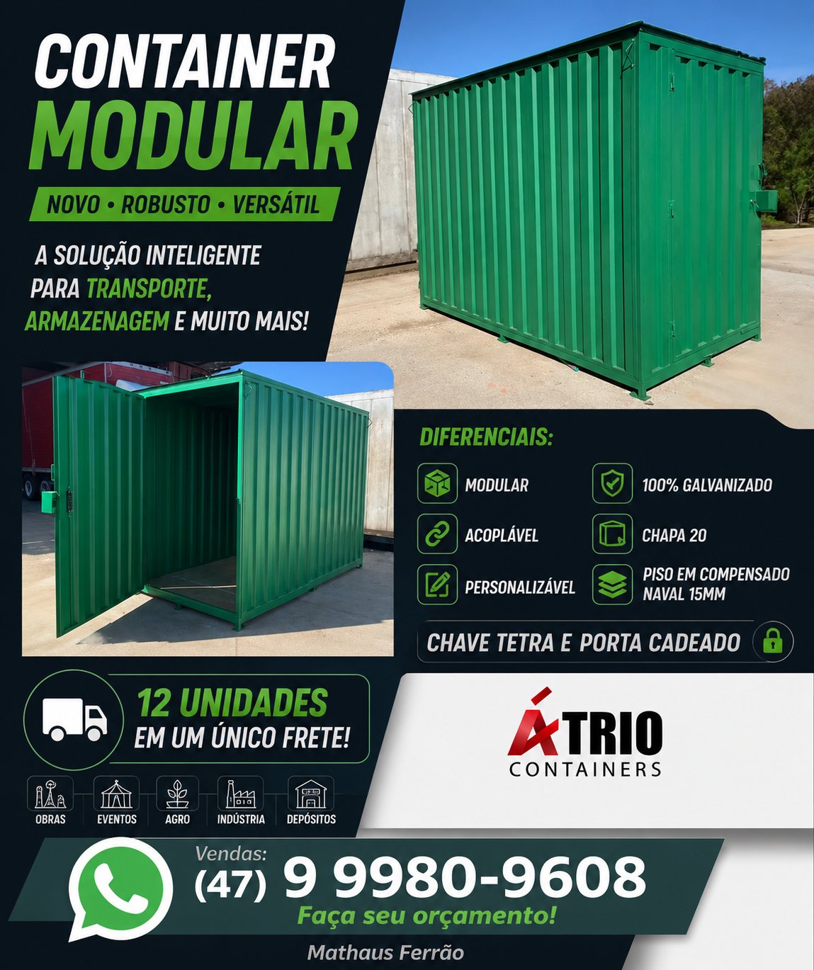 Container Modular 3,00 x 1,50 m – Diversas Aplicações