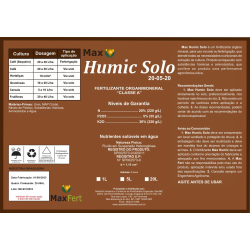 Humic Solo NPK 20-05-20 ou 4-14-8     5lt