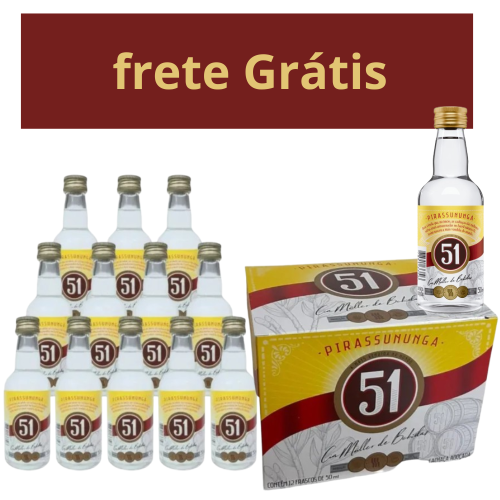 MINI GARRAFAS CACHAÇA TRADICIONAL 51 CAIXA COM 12 DE 50 ML CADA - COLECIONADOR + frete grátis 