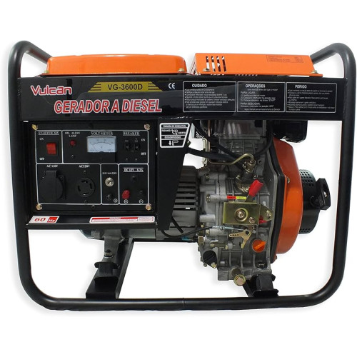 Gerador Diesel 7hp - Vulcan Trent Gerador a Diesel 269Cc 7Hp 3.6 KVA 3600Watts Bivolt Partida Manual VG3600D