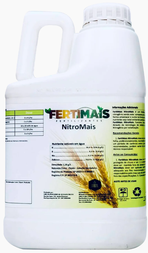 NITROMAIS - Fertilizante Líquido mineral Foliar = Nitrogênio + Boro + Molibdênio: FERTIMAIS 10L
