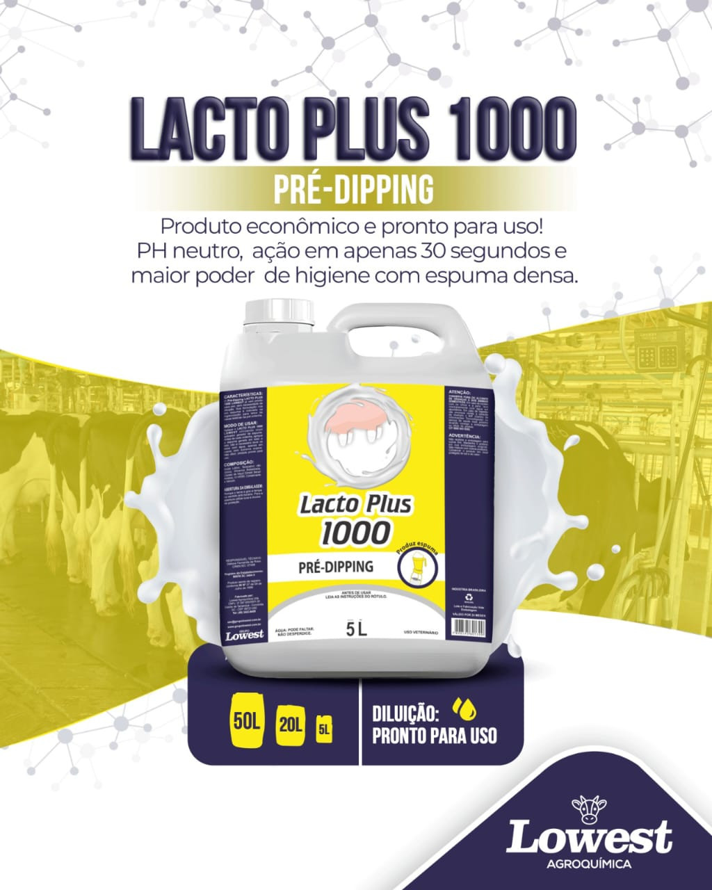 Lacto Plus 1000 Pré-Dipping 50L – Higiene de Ordenha Pronto para Uso