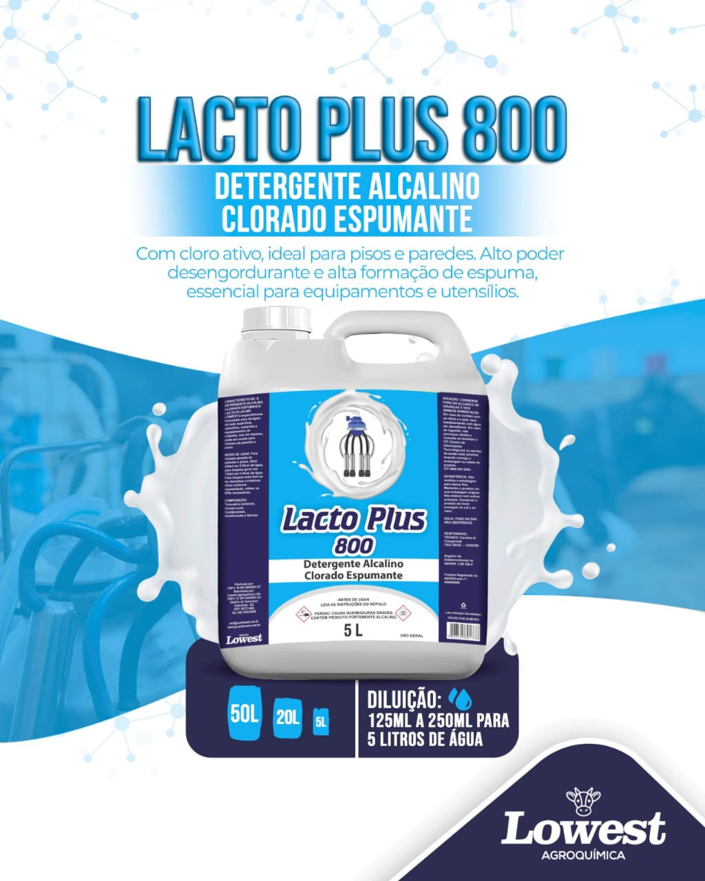 Lacto Plus 800 Detergente Alcalino Clorado Espumante - 50L