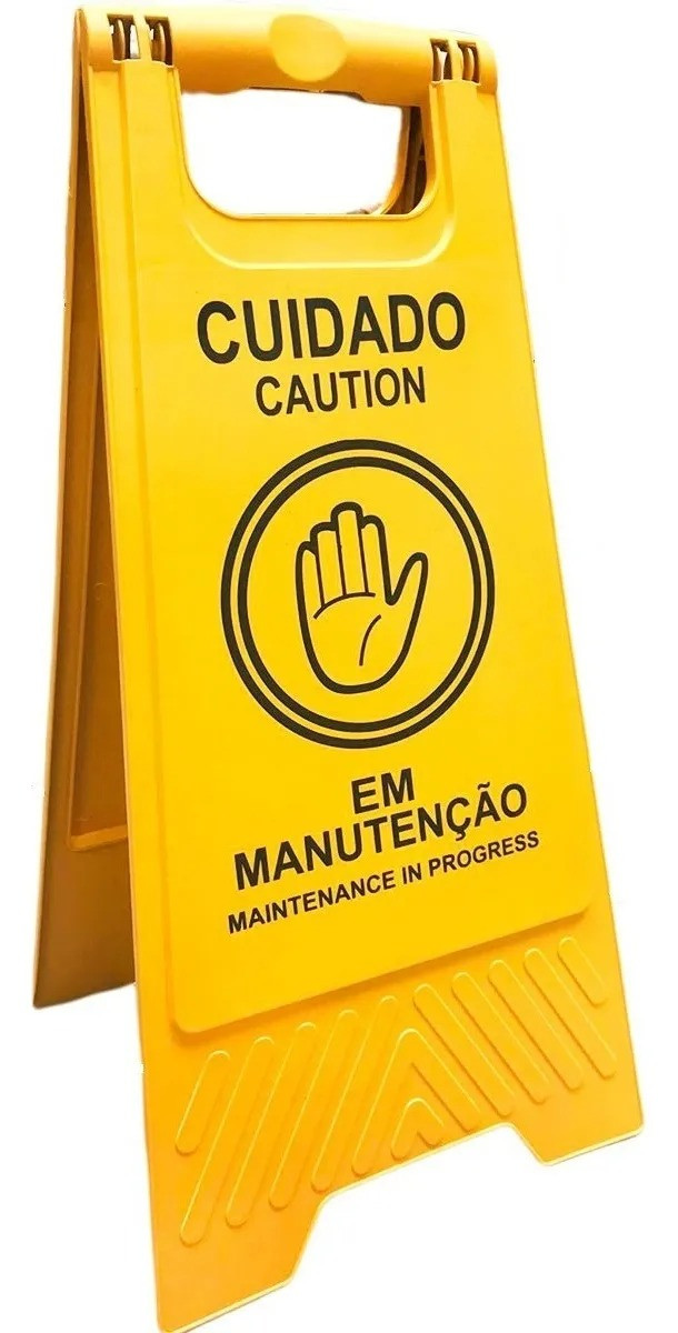 Placa Sinalizadora ESC Cavalete Em Manutenção Plástico Amarelo 58cm