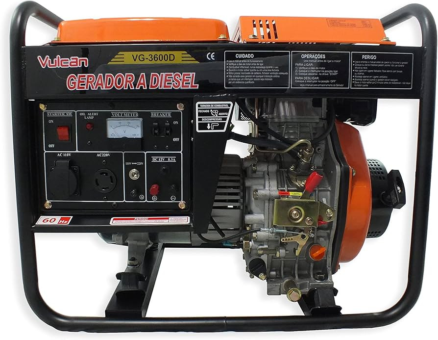 Gerador Diesel 7hp - Vulcan Trent Gerador a Diesel 269Cc 7Hp 3.6 KVA 3600Watts Bivolt Partida Manual VG3600D